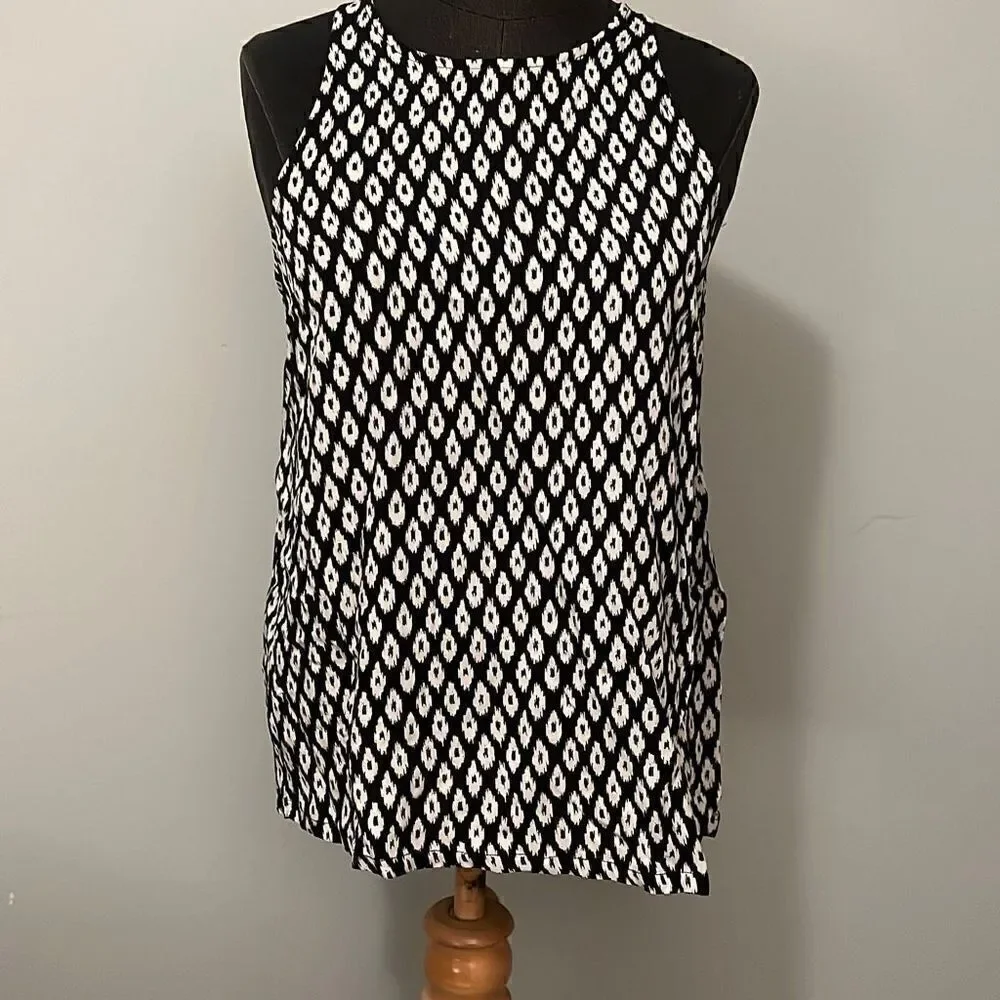 Old Navy Women's Black Sleeveless Keyhole Back Geometric Tank Top